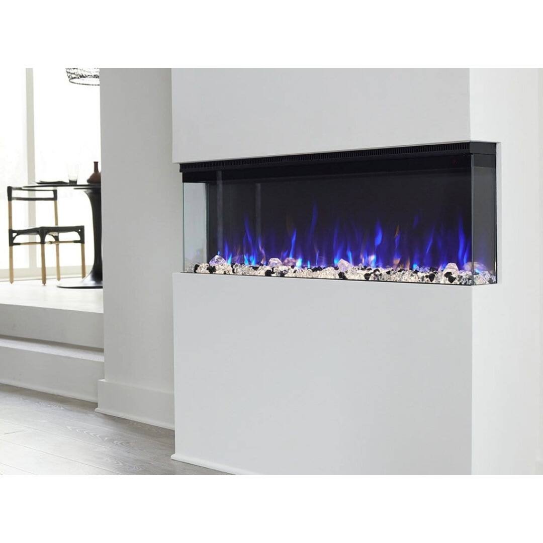Angle. Touchstone Home Products - 50 in. Wall Mounted Recessed Sideline Infinity Pro 3-Sided Smart Electric Fireplace 1500W - Black.