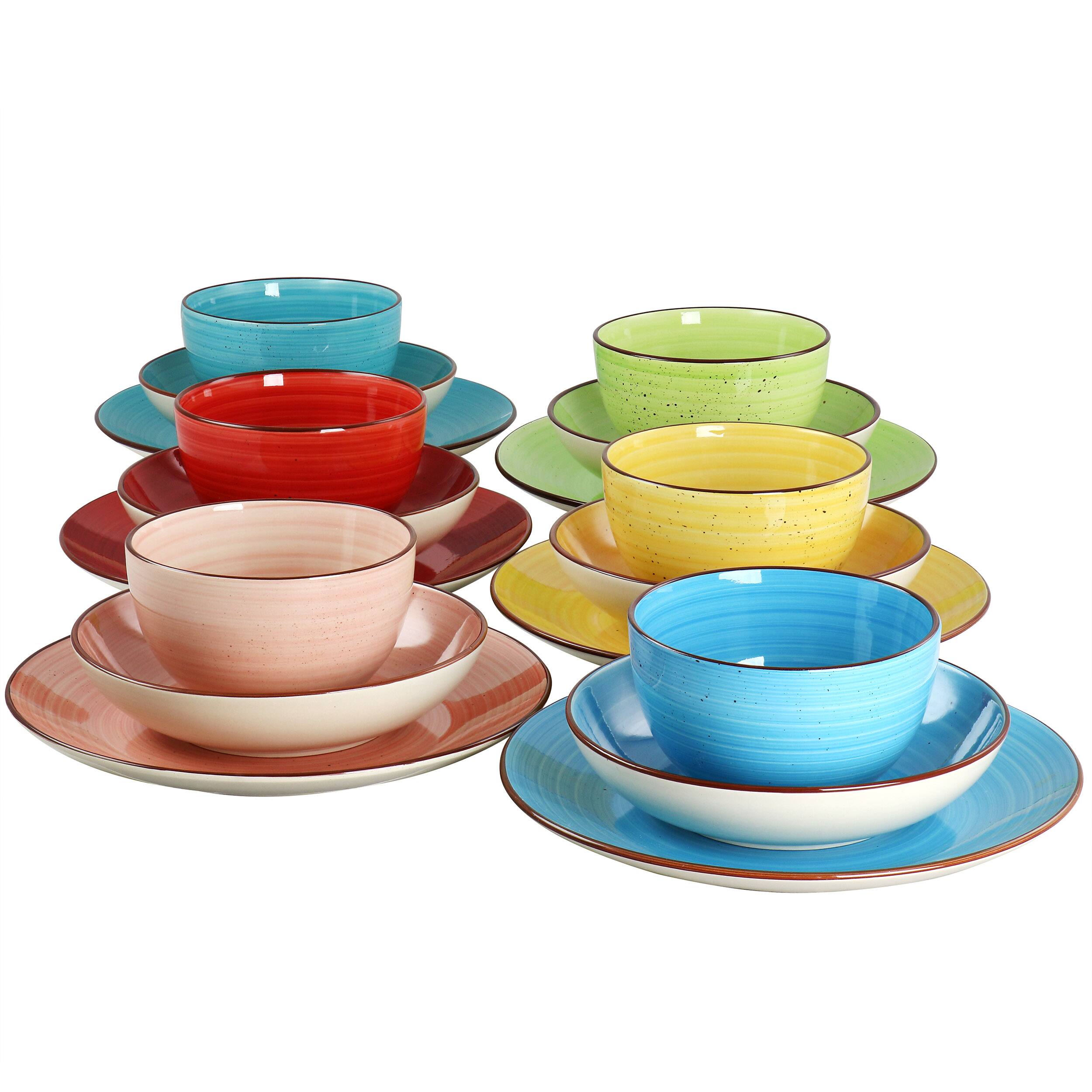 Alt View 1. Elama - Elama Sebastian 18 Piece Double Bowl Stoneware Dinnerware Set in Assorted Colors - Assorted.