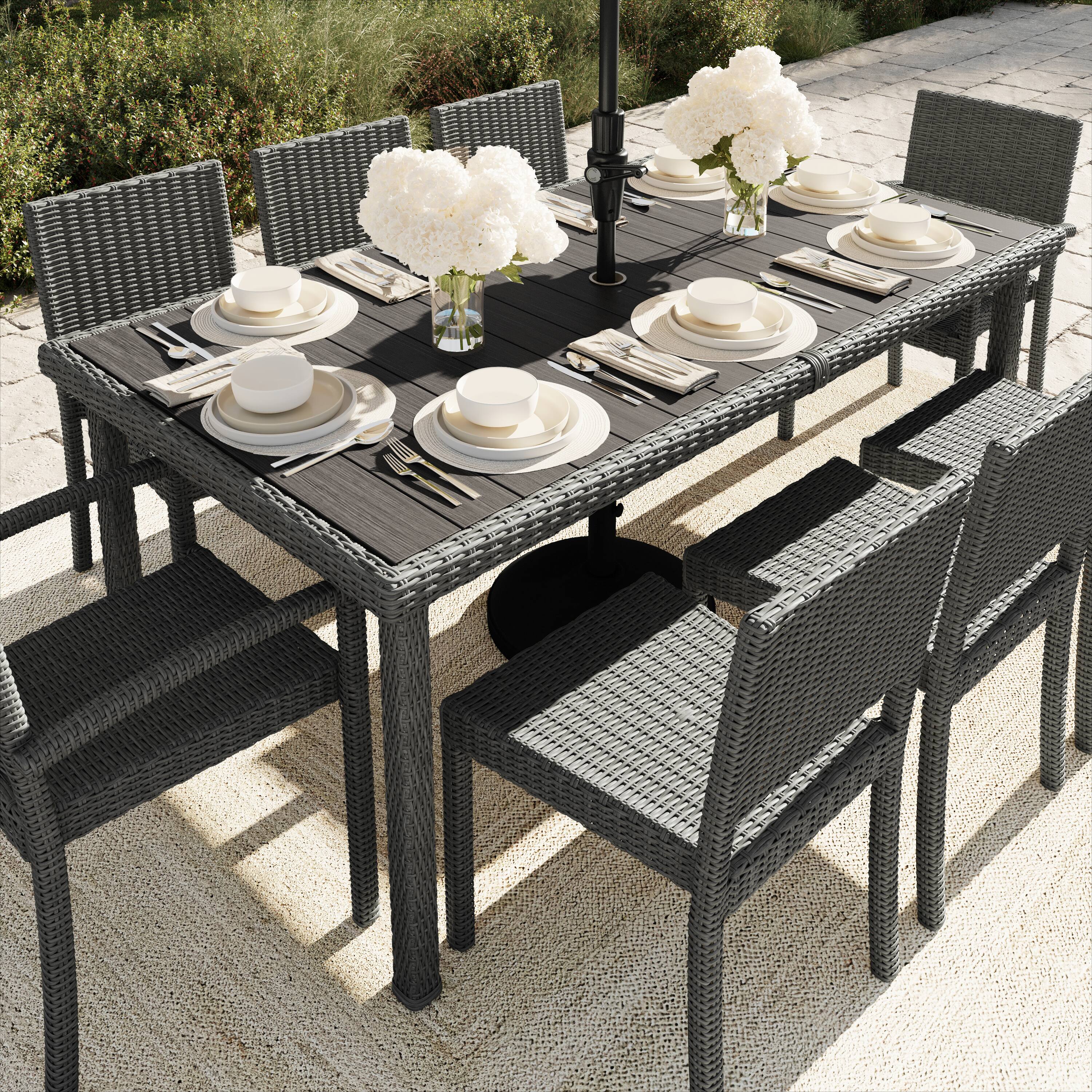 Alt View 4. Martha Stewart - Bedford 71" Outdoor Rattan Wicker Patio Table with Engineered Wood Top - Gray.