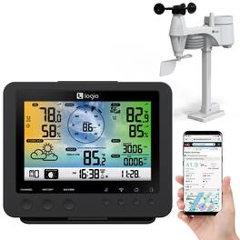 Logia - 5-in-1 WiFi Weather Station w/Forecast Data, Alarm, and More, Indoor/Outdoor Weather Station - Black