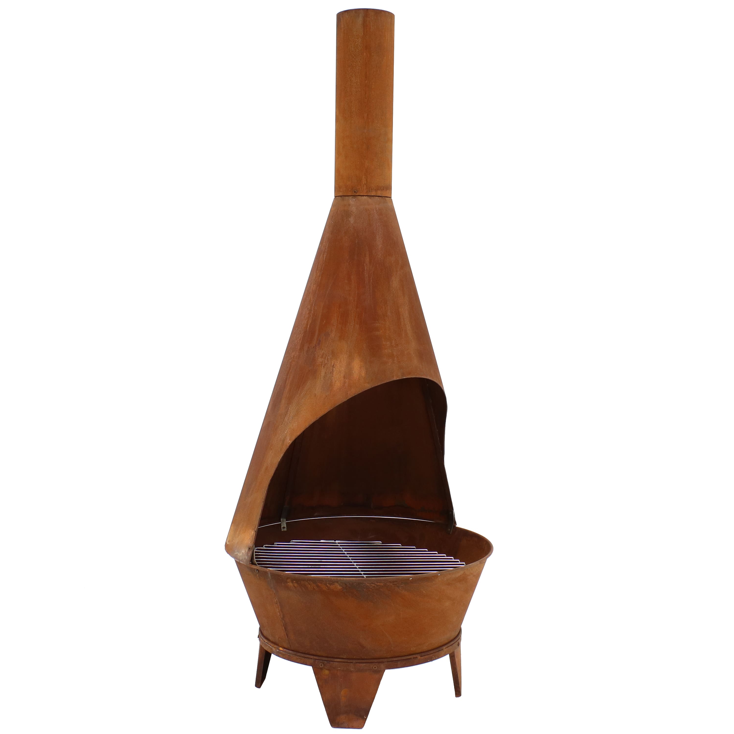 Sunnydaze - 75" Oxidized Steel Wood-Burning Chiminea Fire Pit with Grill - Rust