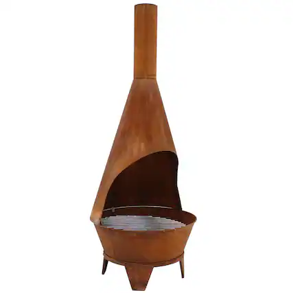 Front. Sunnydaze - 6 ft Steel Wood Burning Outdoor Chiminea Fire Pit with Grill Grate - Black.