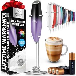 Zulay Kitchen - Tornado Whisk Milk Frother with 4 AA Duracell Batteries - Triple Whisk for More Power - Black Purple