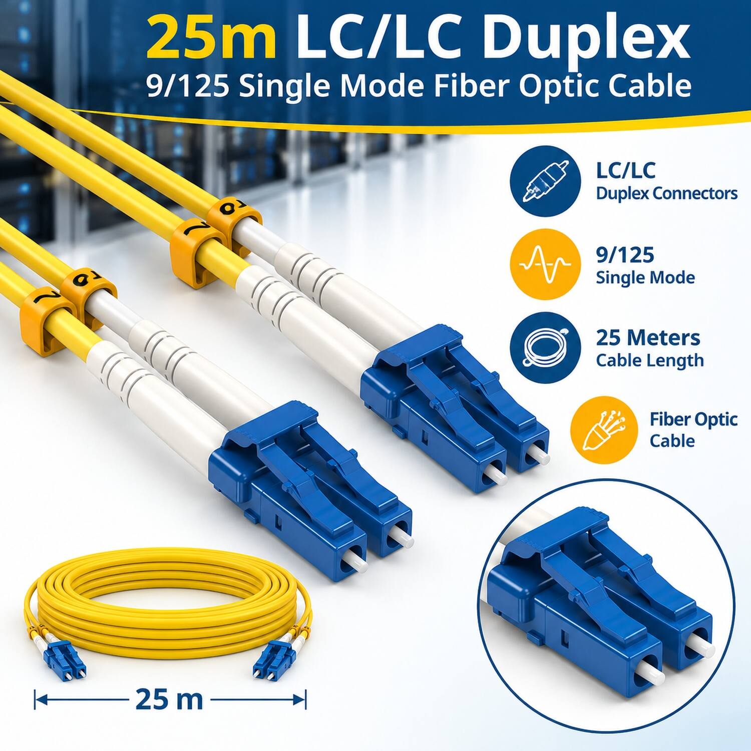 25m LC/LC Duplex 9/125 Single Mode Fiber Optic Cable

- LC/LC Duplex Connectors
- 9/125 Single Mode
- 25 Meters Cable Length
- Fiber Optic Cable