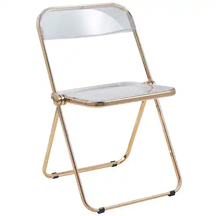 Front. LeisureMod - Lawrence Clear Acrylic Folding Chair, Modern Gold Chrome Frame, Fully Assembled Portable Dining Seat - Clear.