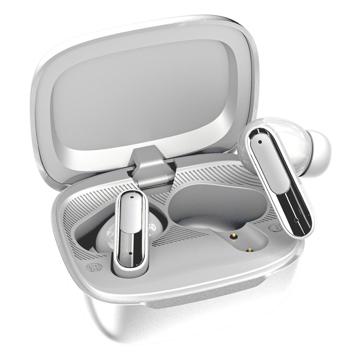 Alt View 2. RCA - WAVE-45 TWS Bluetooth In-Ear Earbuds, On-Ear Controls, ANC, Charging Case, Touch Screen, 6 Hr Play Time - White.