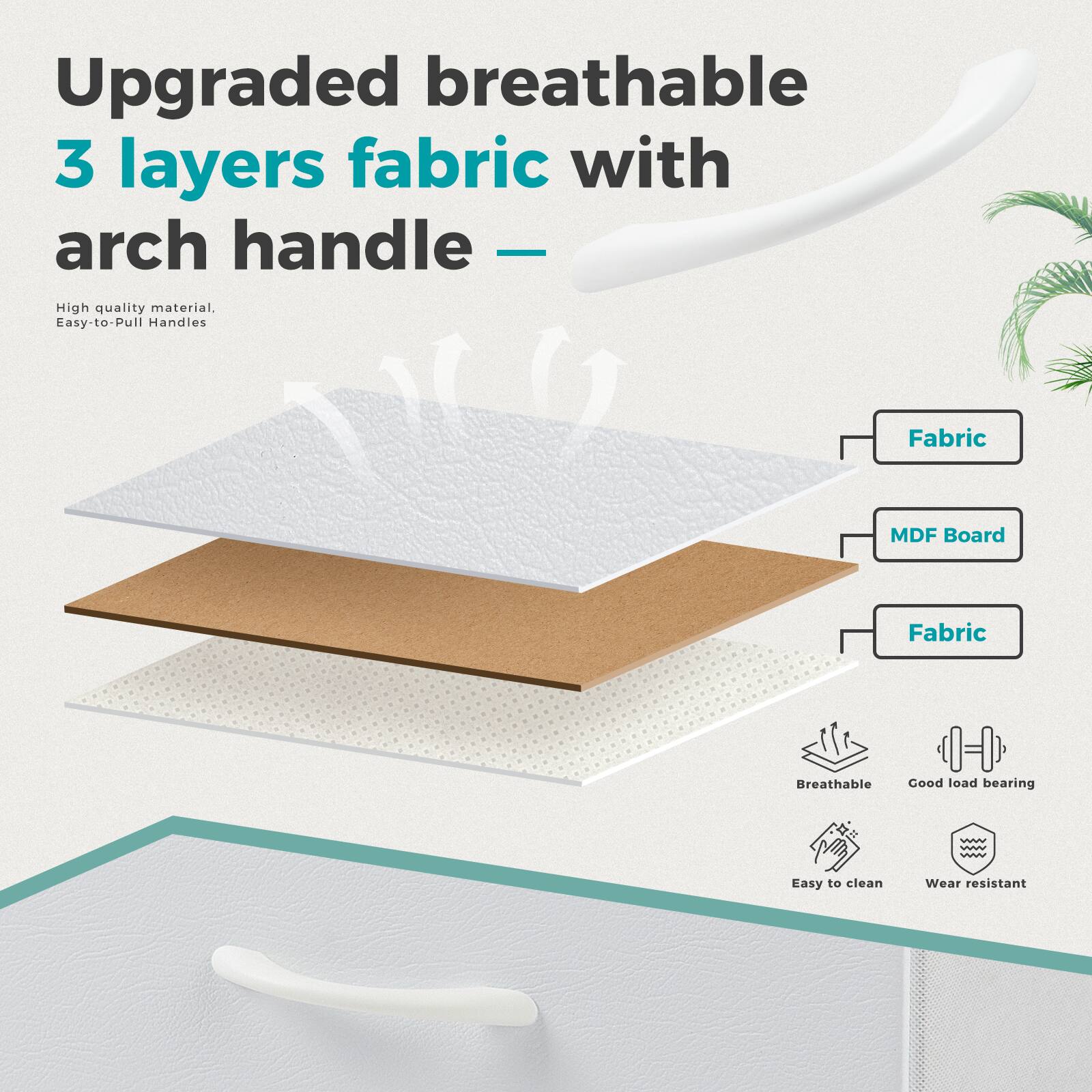 Upgraded breathable 3 layers fabric with arch handle

High quality material, Easy-to-Pull Handles

Fabric
MDF Board
Fabric

Breathable
Good load bearing
Easy to clean
Wear resistant