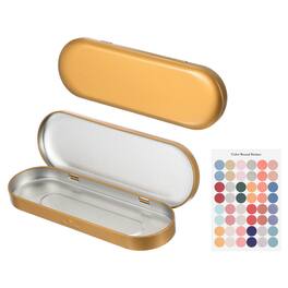 Unique Bargains - 2pcs Metal Tin Box, 6.9x2.4x0.7" Oval Hinged Lid with Self-Adhesive Sticker, Mini Storage for Candy Drawing Pin Crafts - Champagne Gold
