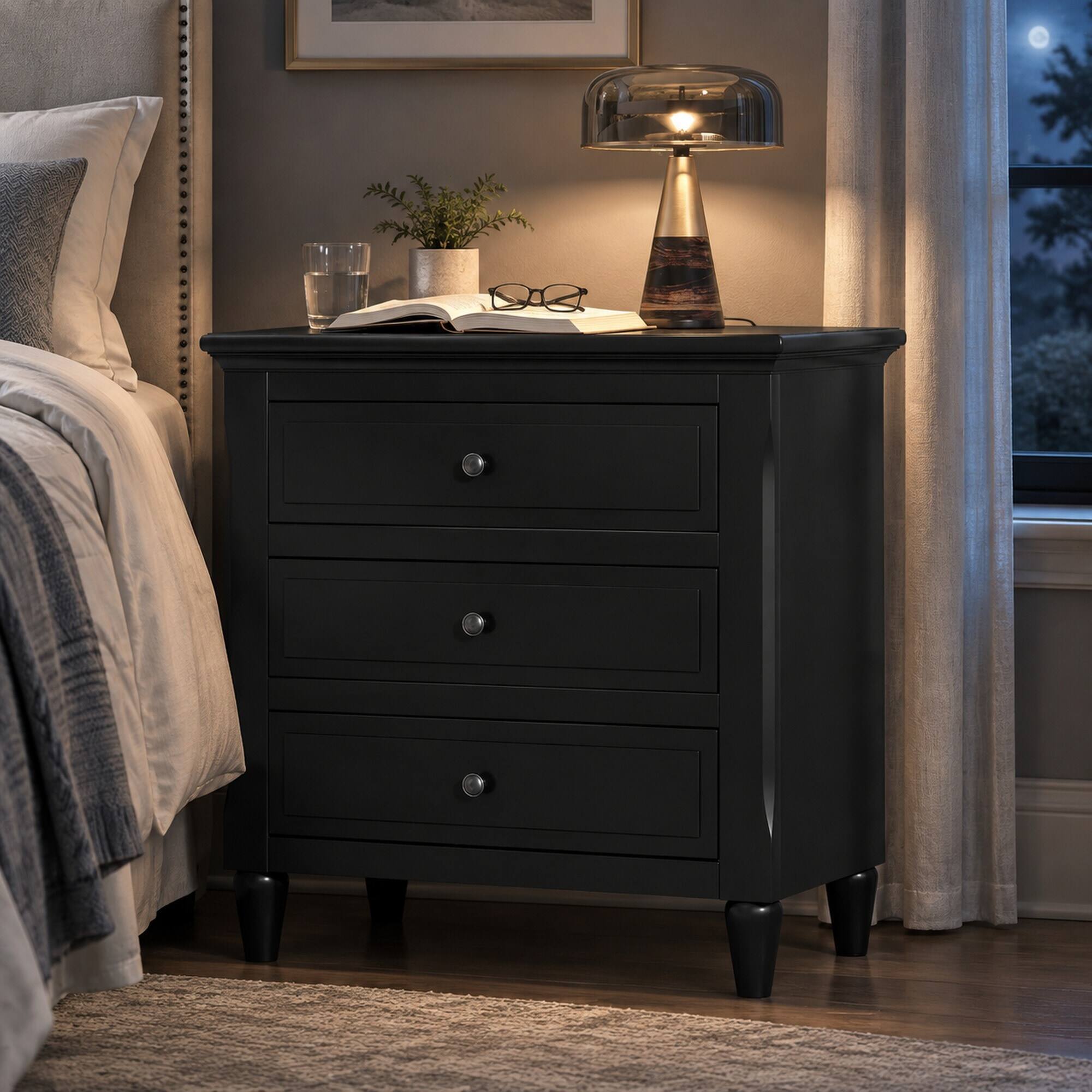 RYHNUYNE 28 in Painted Nightstand, 3 Drawer Bedside Cabinet, Rubber ...