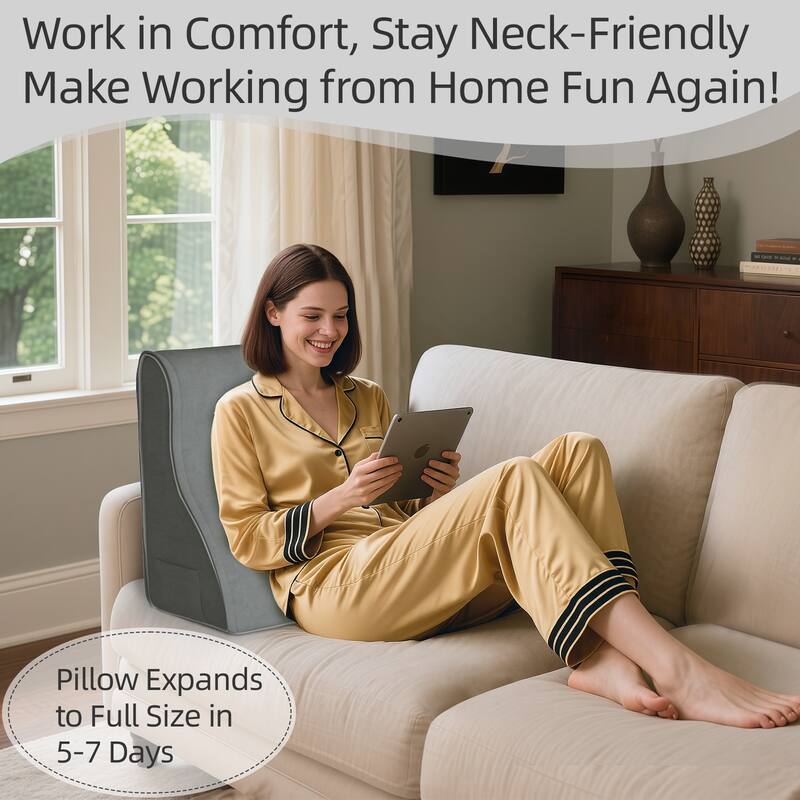 Work in Comfort, Stay Neck-Friendly. Make Working from Home Fun Again!  
Pillow Expands to Full Size in 5-7 Days.