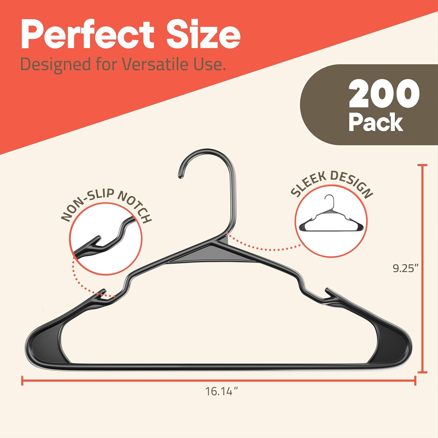 Perfect Size, Designed for Versatile Use, 200 Pack, Non-Slip Notch, Sleek Design, 9.25", 16.14"