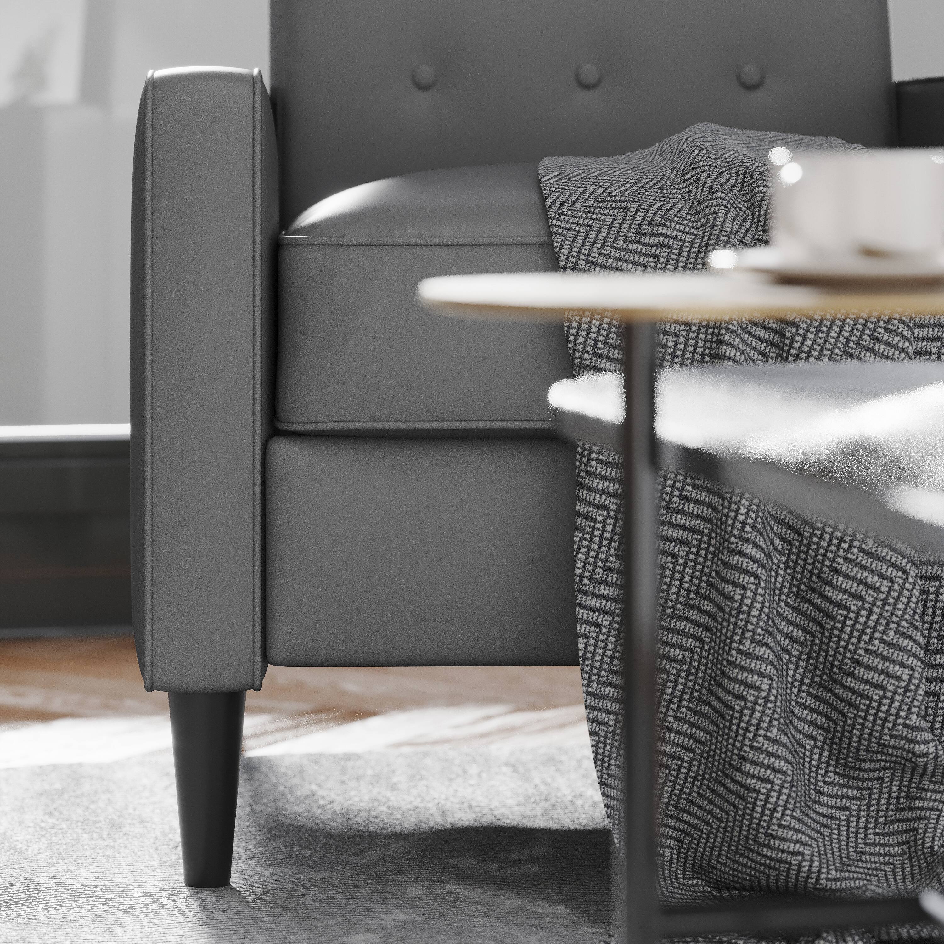 Alt View 3. Flash Furniture - Ezra Mid-Century Modern LeatherSoft Upholstered Button Tufted Pushback Recliner in Light Gray for Residential & Commerci - Gray.