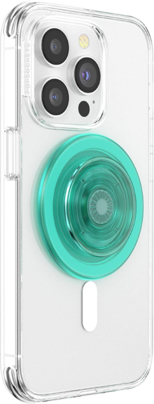 Angle. PopSockets - MagSafe PopGrip Universal Magnetic Grip & Stand with Adapter Ring for Cell Phones - Translucent Mint.