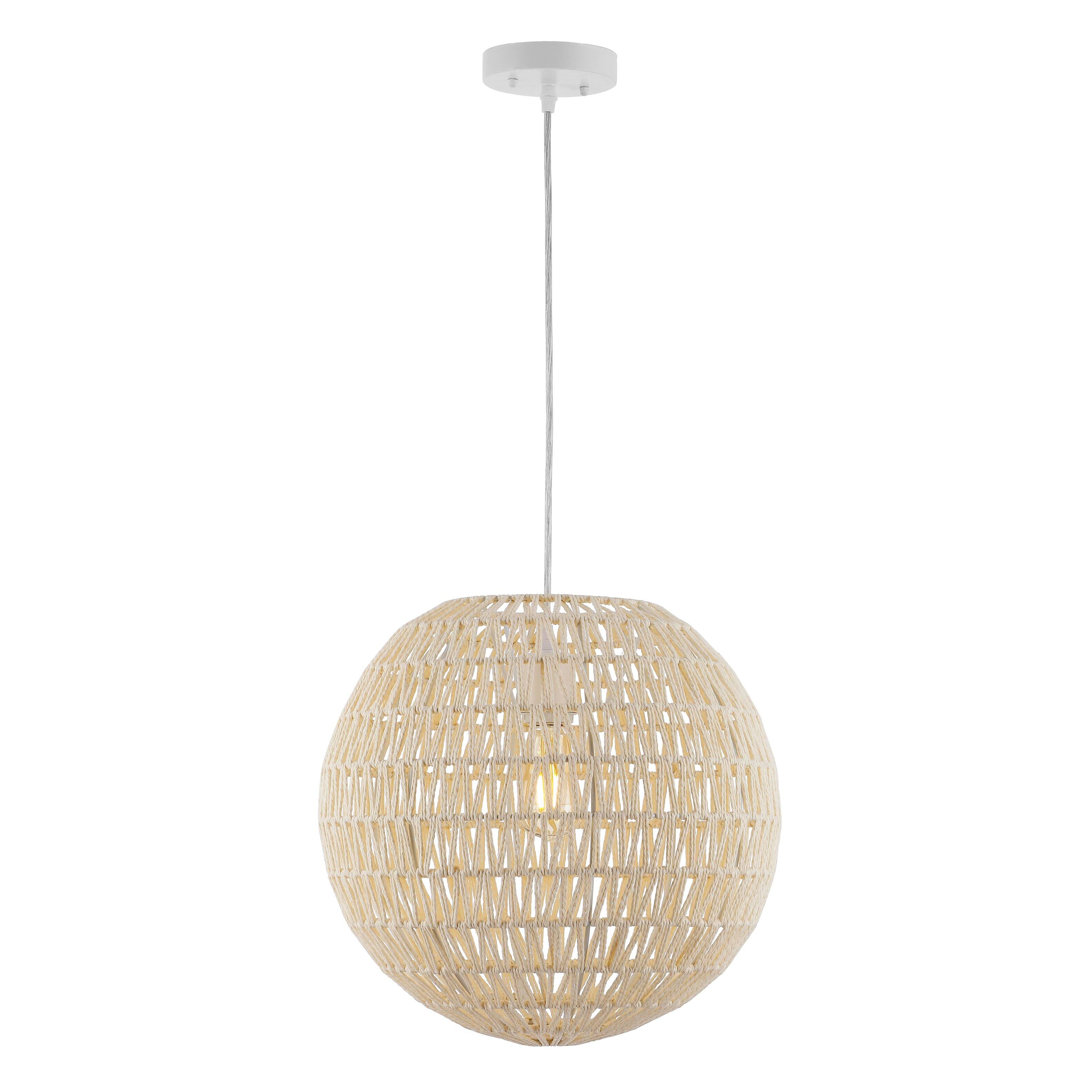 "Jonathan Y - Luna 15.75"" 1-Light Bohemian Modern Woven Rattan/Iron LED Pendant, /White - Cream" price history on PriceWatchPro