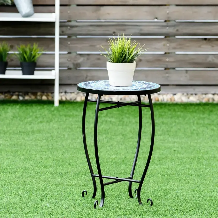 Alt View 8. Costway - Outdoor Indoor Accent Table,Mosaic Patio Table, Plant Stand Cobalt Blue Color Scheme Garden Steel - multicolor.