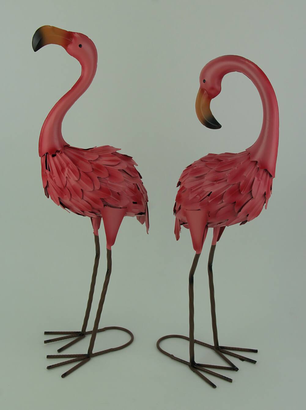 Alt View 1. Chesapeake Bay - Set of 2 Decorative Metal Pink Flamingo Yard Statues - Pink.