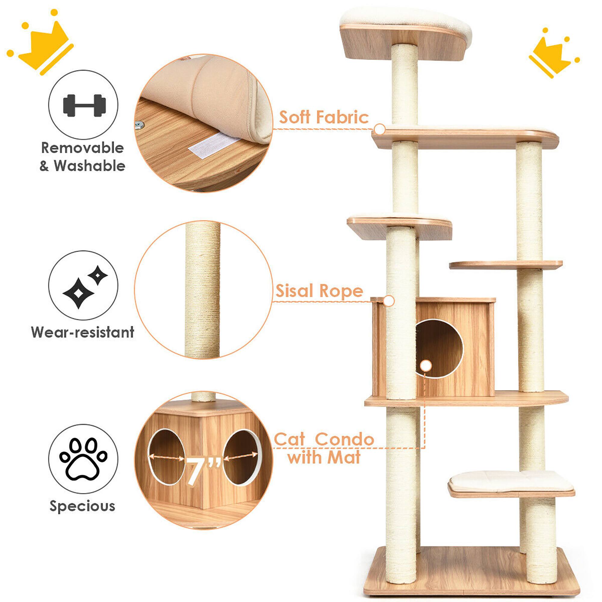 Soft Fabric, Removable & Washable, Sisal Rope, Wear-resistant, Specious, 7" Cat Condo with Mat