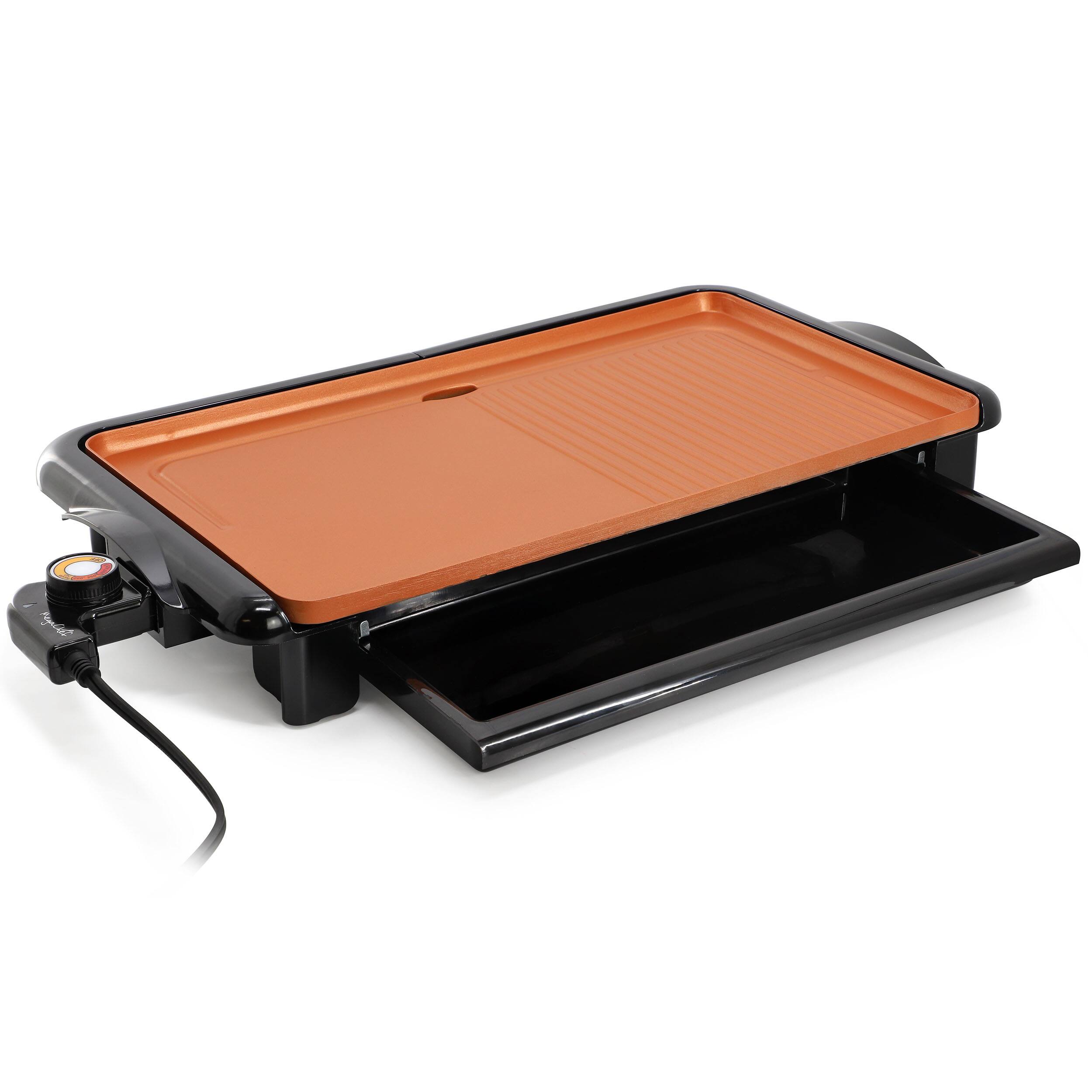 MegaChef - 18.89 Inch Electric Grill and Griddle with Copper Coating - Black