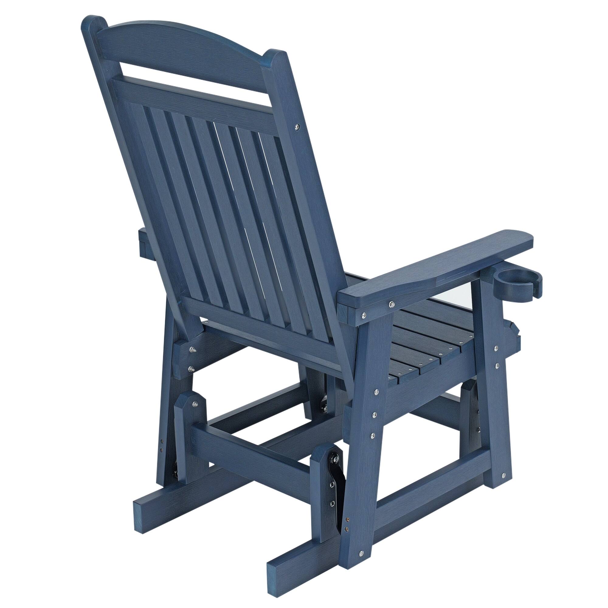 Back. Fortune Candy - HIPS Outdoor Patio Glider with Cup Holders, Heavy Duty 700 LBS Capacity for Porch Yard Garden - Navy Blue.