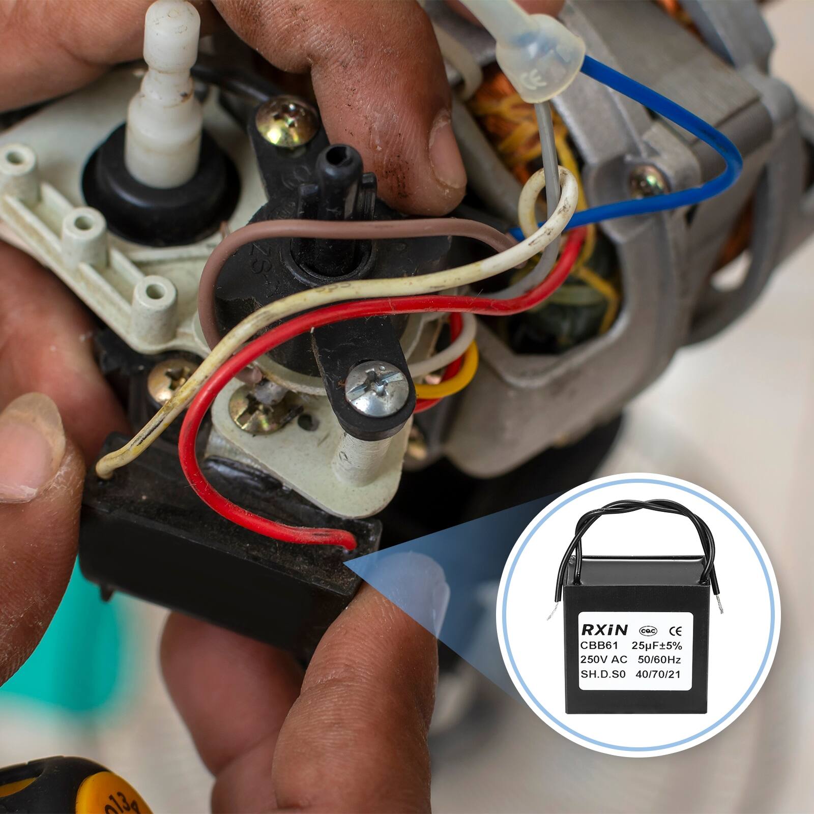 RXIN  
CBB61 25µF±5%  
250V AC 50/60Hz  
SH.D.S0 40/70/21