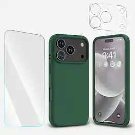 Bundle - Entronix - for iPhone 17 Pro max - Silicone Case, Screen Protector & Camera Lens Protector - Green