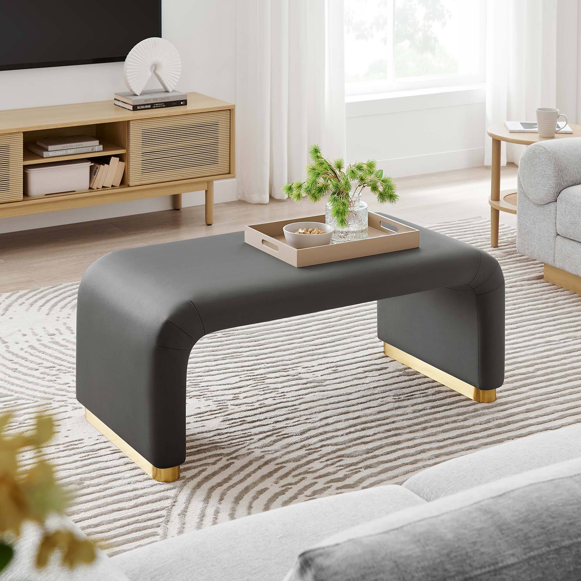 Alt View 2. Modway - Koda Performance Velvet Waterfall Ottoman by Modway - Brass Storm Gray.