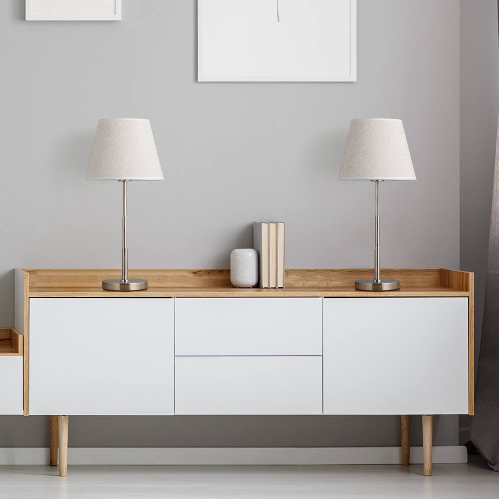 Alt View 1. Oumilen - 2-Pack Adjustable Height Brushed Nickel Table Lamps with Trapezoidal Fabric Shades.