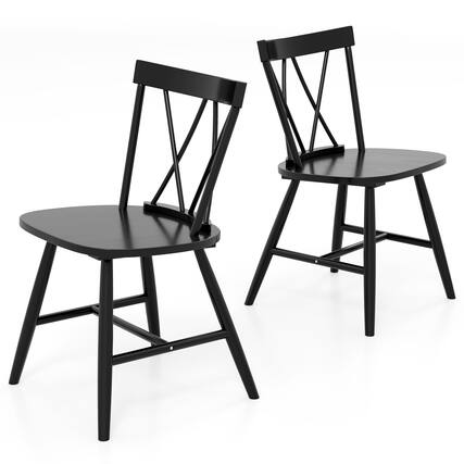Front. Costway - Dining Chairs Set of 2 Farmhouse Kitchen Chair with Rubber Wood Frame - Black.