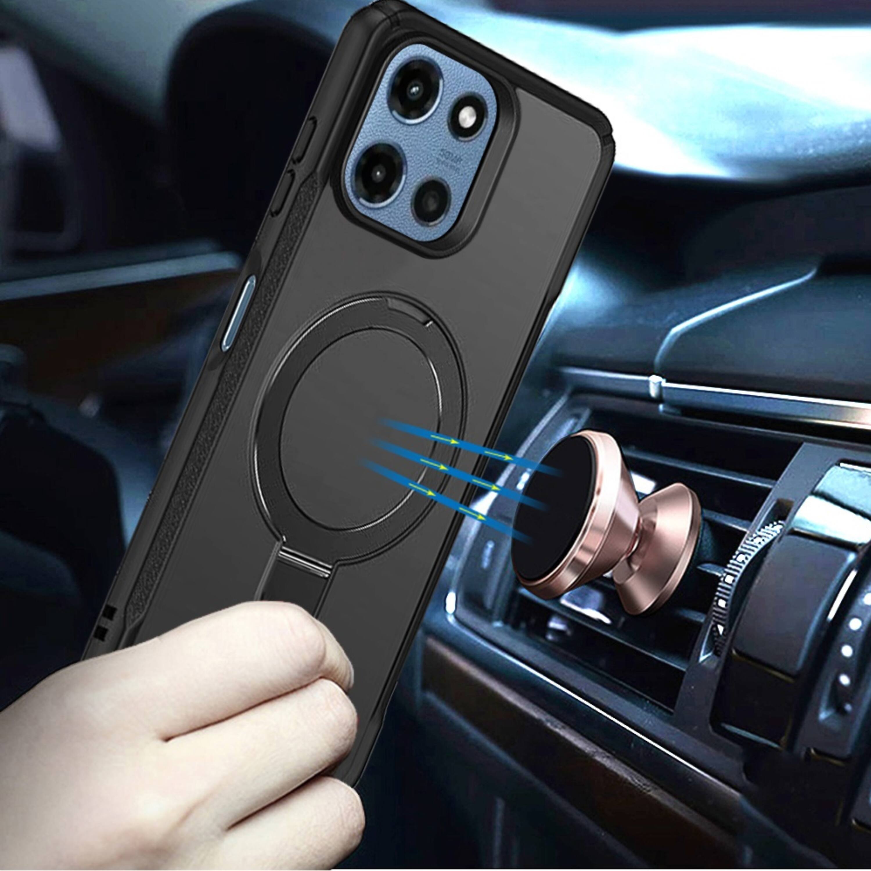 Left. Kitcheniva - Magnet Circle Stand Matte Phone Case With Tempered Glass For Moto G 2025/2026/G Play 2026 Black - A2185.