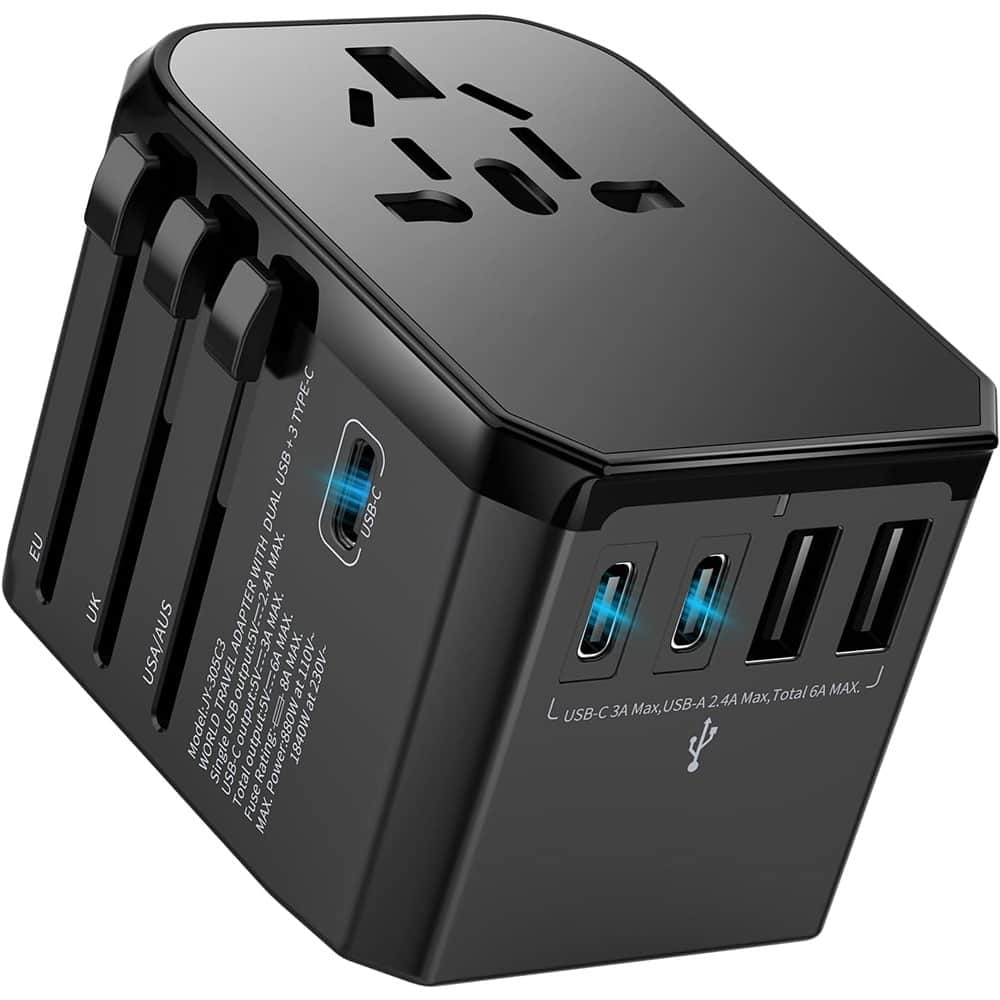 Schertz - All-in-One International Travel Adapter with USB-C, USB-A & Worldwide Plugs - Black