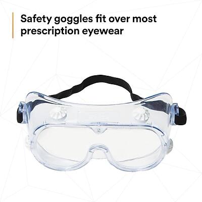 Safety goggles fit over most prescription eyewear