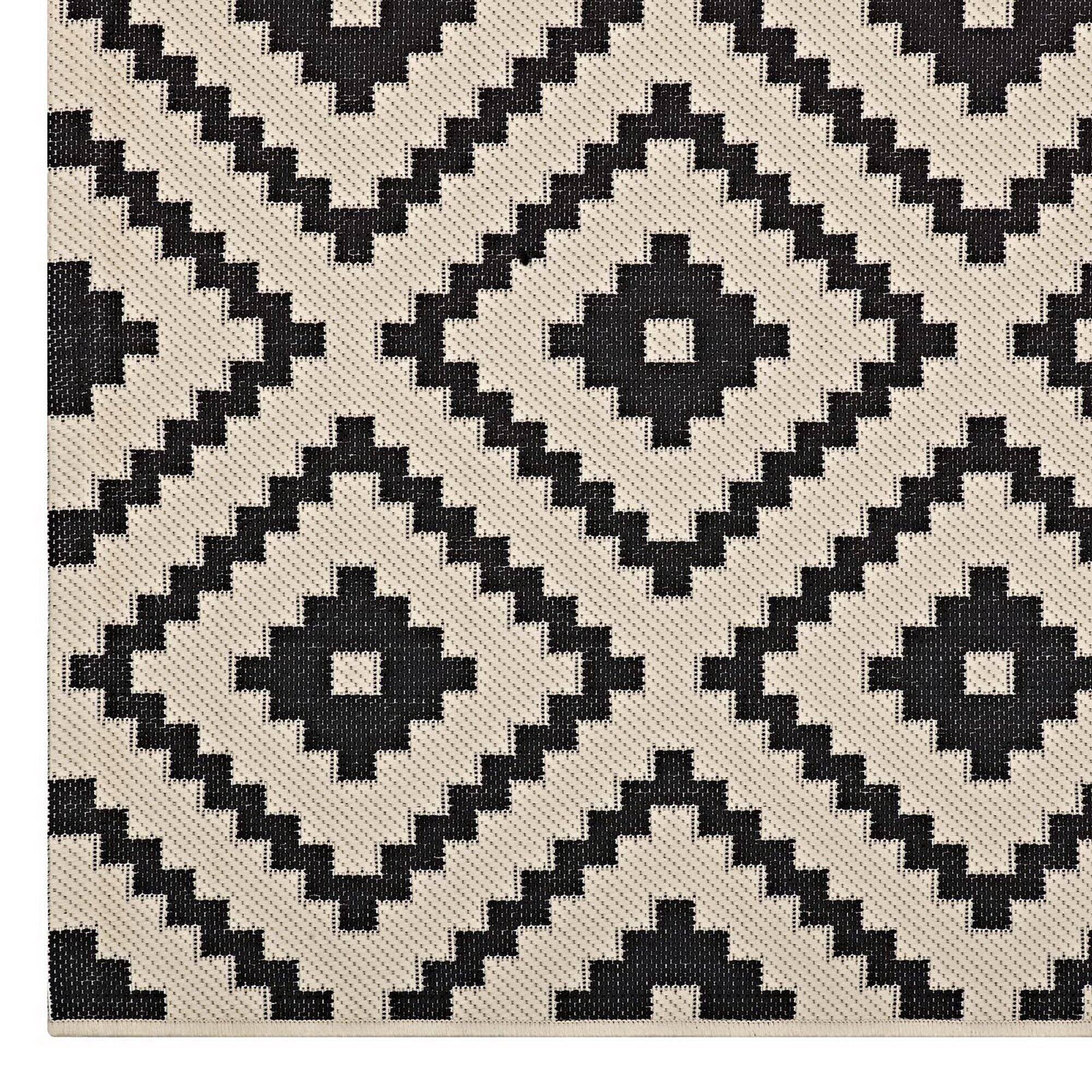 Alt View 2. Modway - Perplex Geometric Diamond Trellis Indoor and Outdoor Area Rug - Black and Beige.