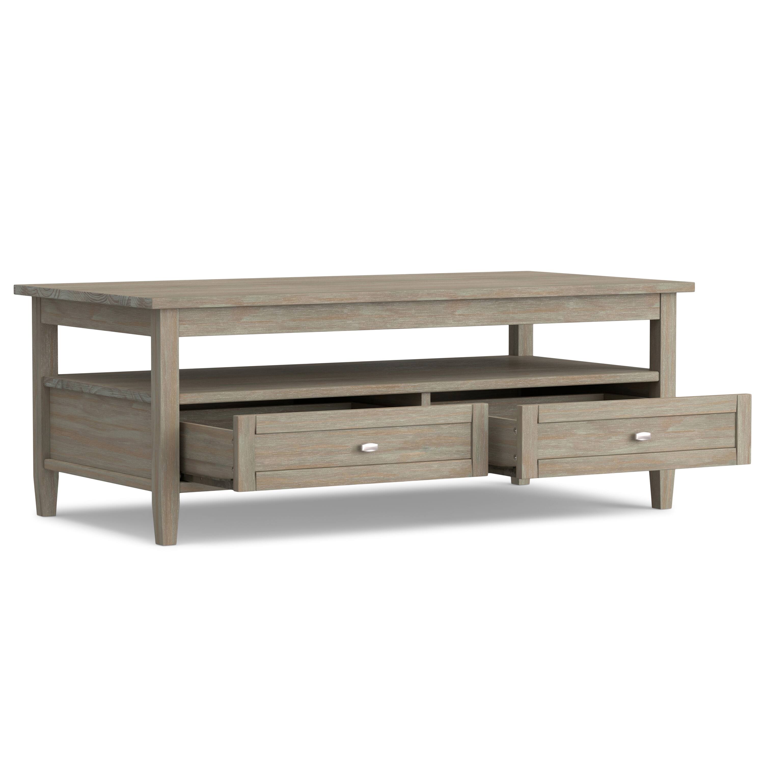 Left. Simpli Home - Warm Shaker 48 inch Coffee Table with 14 inch End Tables (Set of 3) - Distressed Grey.