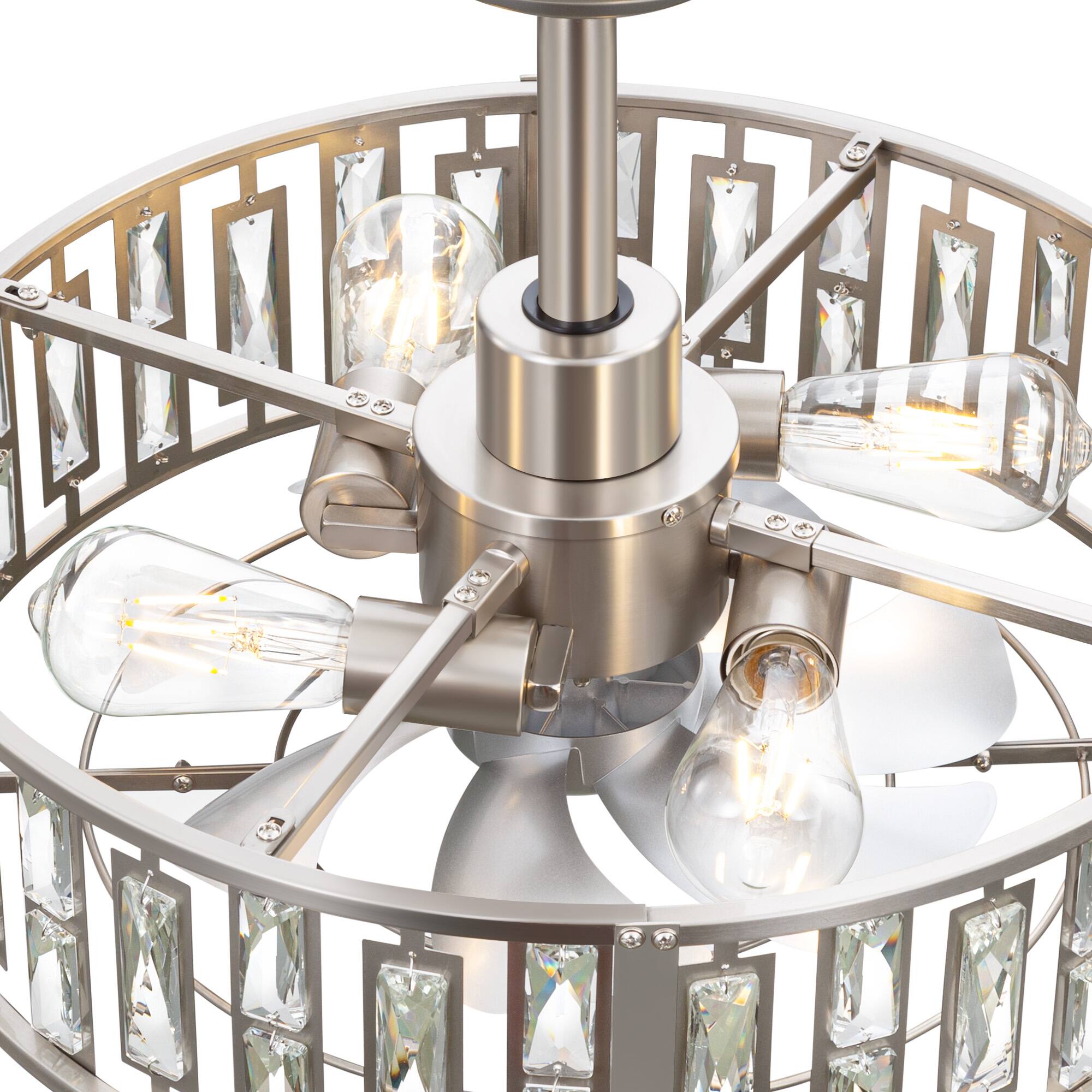 Alt View 8. Breezary - Breezary 20-In Cage Ceiling Fan with 7 ABS Blades, KD Version, DC Motor, 4''/8'' Downrods, Remote Control with Timer - Satin Nickel.