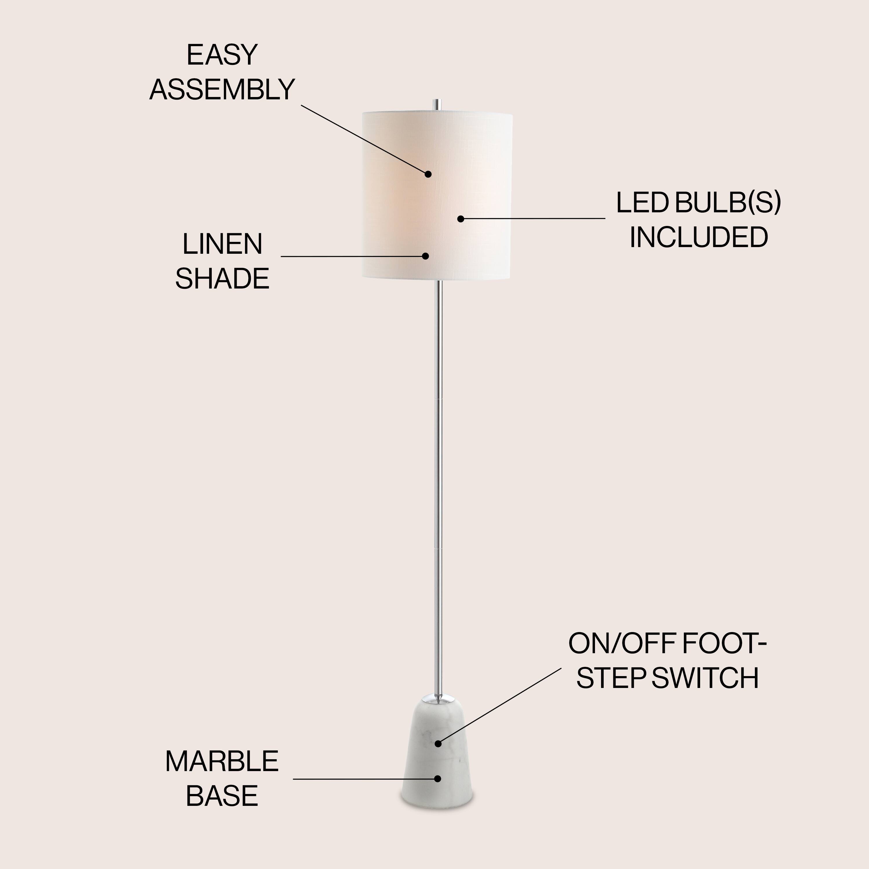 EASY ASSEMBLY  
LINEN SHADE  
LED BULB(S) INCLUDED  
ON/OFF FOOT-STEP SWITCH  
MARBLE BASE