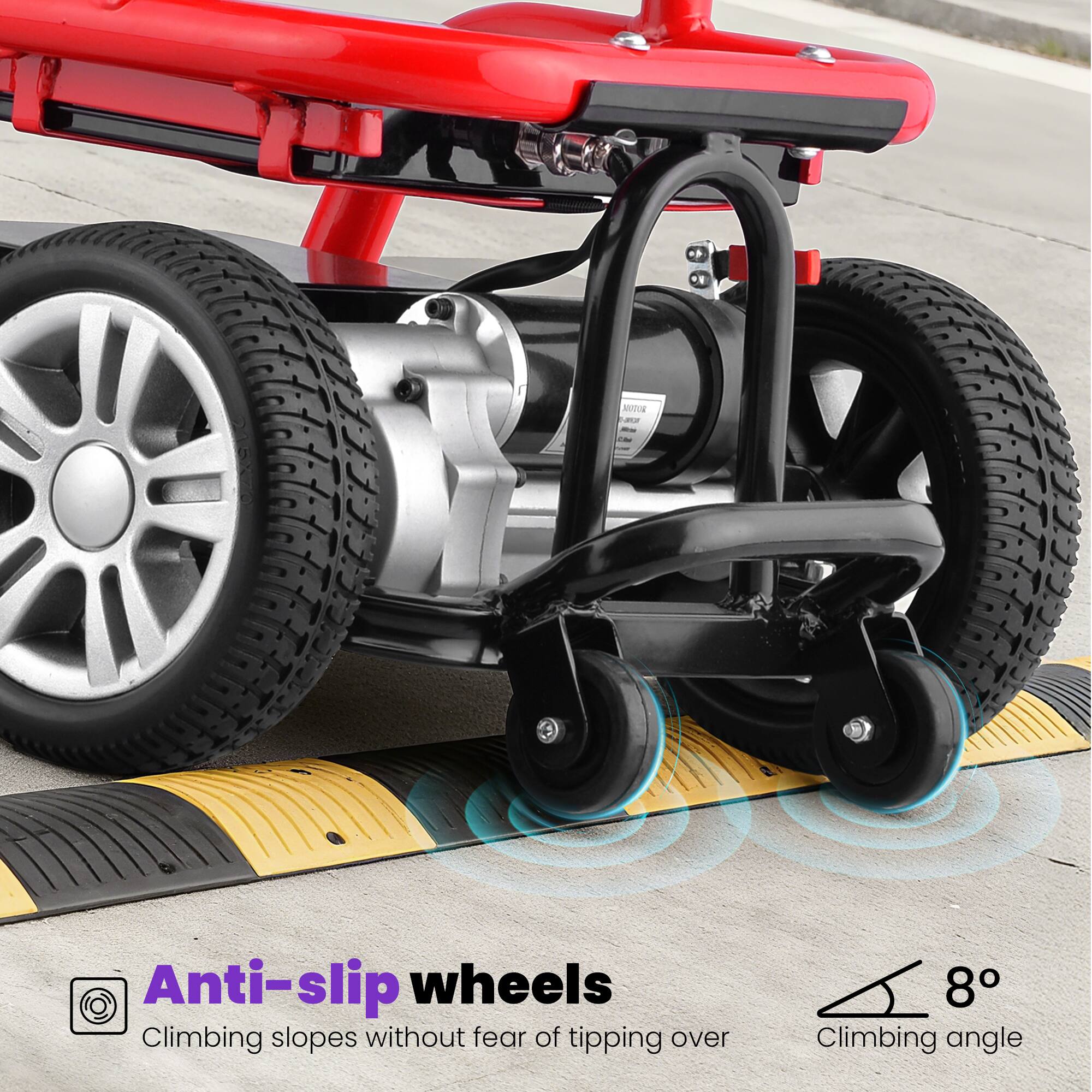 Anti-slip wheels  
Climbing slopes without fear of tipping over  

8°  
Climbing angle