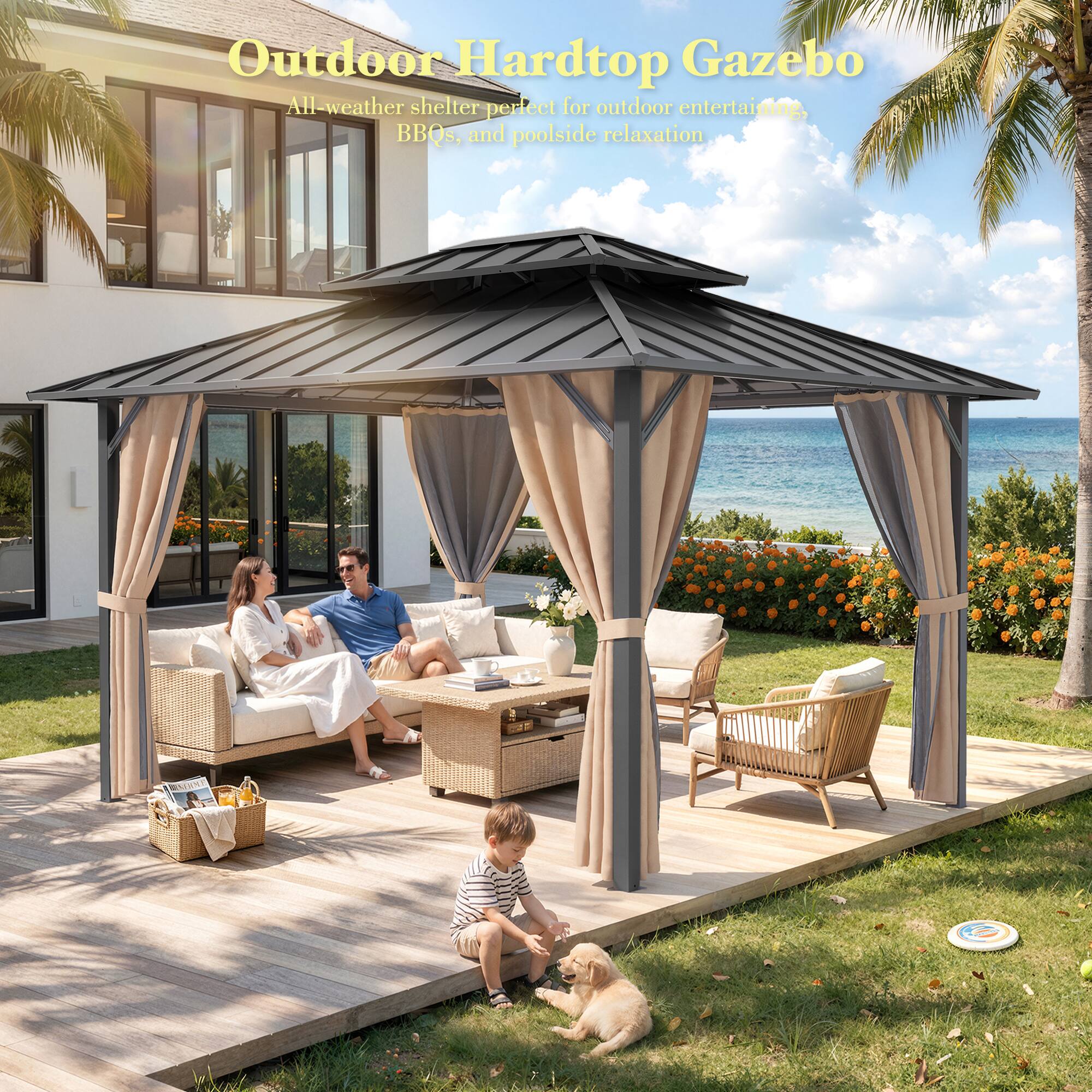 Outdoor Hardtop Gazebo  
All-weather shelter perfect for outdoor entertaining, BBQs, and poolside relaxation