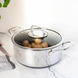 Livwell Brands - DiamondClad™ 6 Quart Hybrid Nonstick Stainless Steel Stock Pot and Lid, Dishwasher Safe, PFOA-free – Silver/Black - Black/Silver