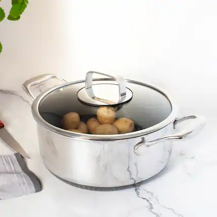 Front. Livwell - DiamondClad™ 6 Quart Hybrid Nonstick Stainless Steel Stock Pot and Lid, Dishwasher Safe, PFOA-free – Silver/Black - Black/Silver.