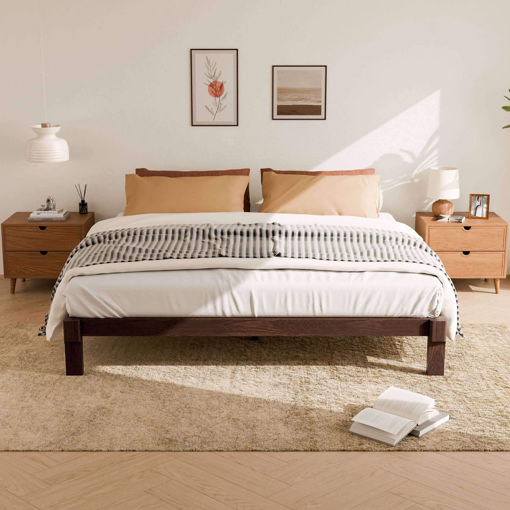 Left. FlexiSpot - Kana Japanese Joinery Solid Wood Platform Bed Frame - Dark Walnut.