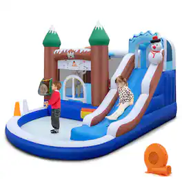 Gymax - 6-in-1 Winter Theme Snowman Inflatable Castle Kids Bounce House with 680W Blower
