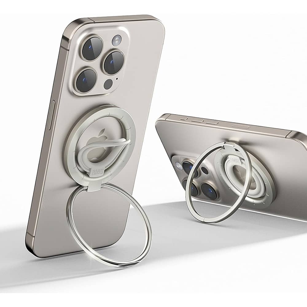 PARKER SLATER - Magnetic Phone Ring Holder & Kickstand, 360° Rotatable Grip - Titanium+Bright silver