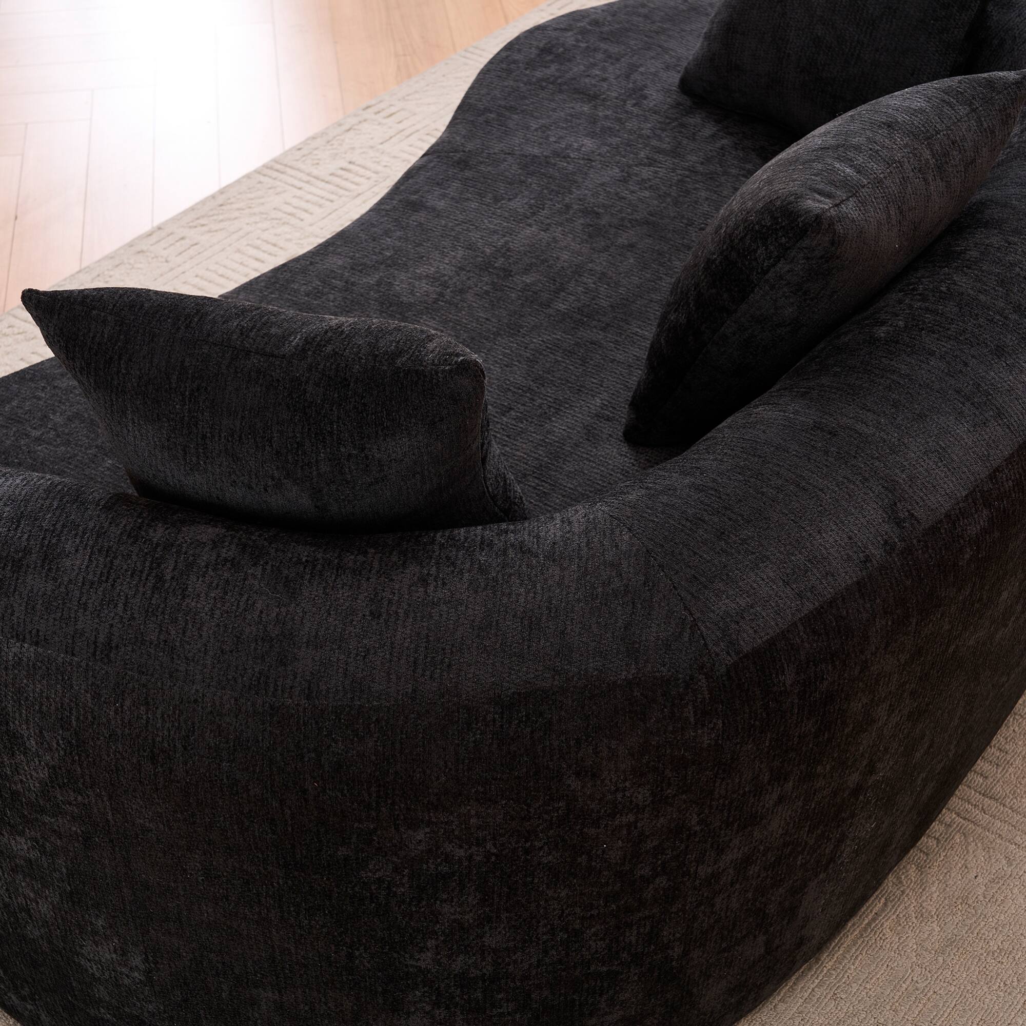 Back. GOODSILO - Modern Crescent-Shaped Sofa with Deep Cushions and Self-Inflating Foam, Three-Seater Design for Ultimate Comfort - Black.