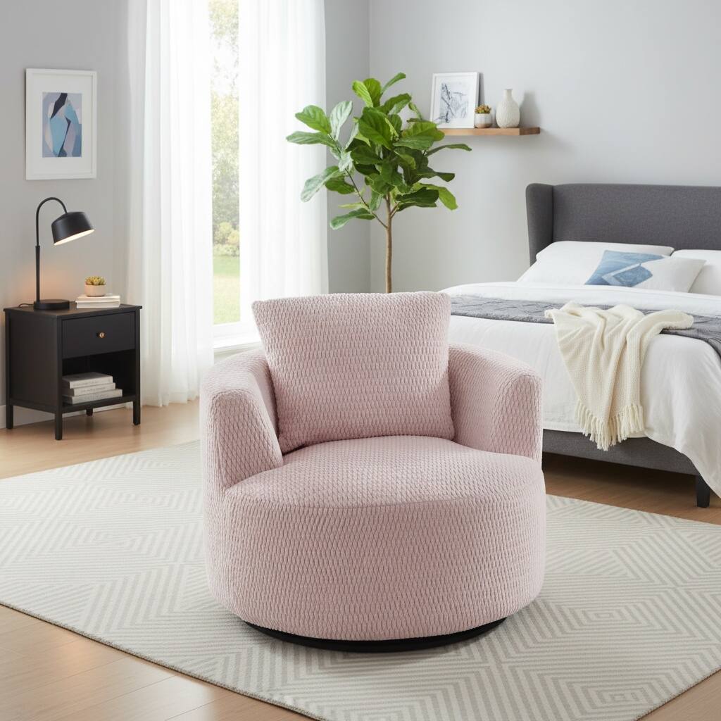 Alt View 4. Forest'nSky - Compressible 360° Swivel Accent Chair, Modern Linen Barrel Chair for Living Room, Home Office & Apartment,Pink - Pink.