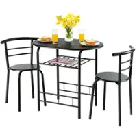 Costway 3 Pcs Dining Set 2 Chairs and Table Compact Bistro Pub Breakfast Home Kitchen - Black - Front_Zoom