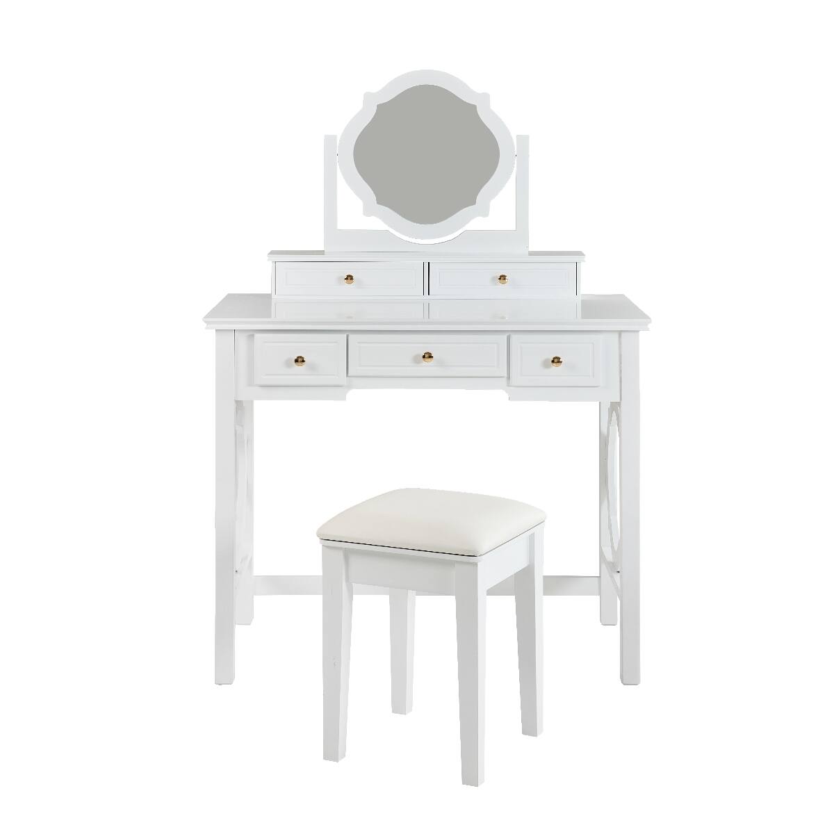 Alt View 1. Loheer - Loheer Compact Makeup Vanity Table with Stool, Reversible Mirror, White - White.