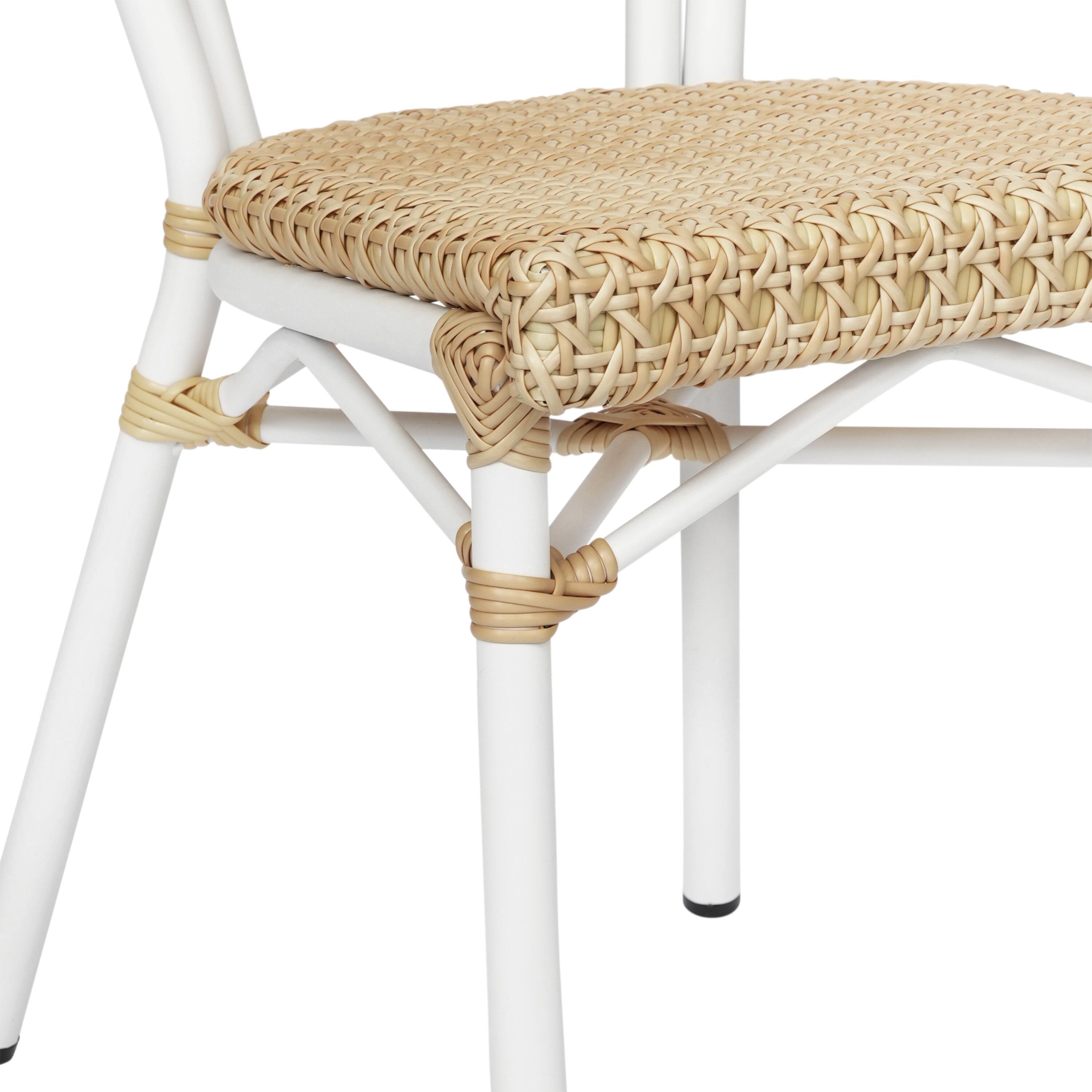 Alt View 10. Emma + Oliver - Reims Set of Two Indoor/Outdoor Stacking Thonet Bistro Style Chairs with PE Cane Rattan Seat and Metal Frame - Natural/White Frame.