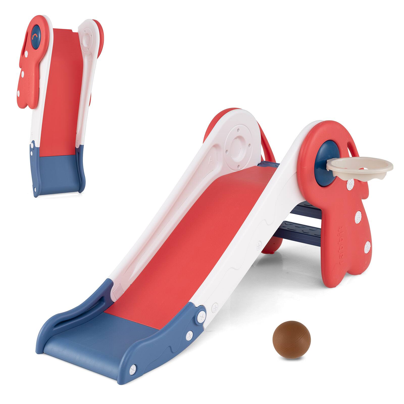 Alt View 9. Gymax - Gymax 3 in 1 Toddler Slide w/Basketball Hoop & Basketball Foldable Freestanding Slide Multicolor - Multicolor.