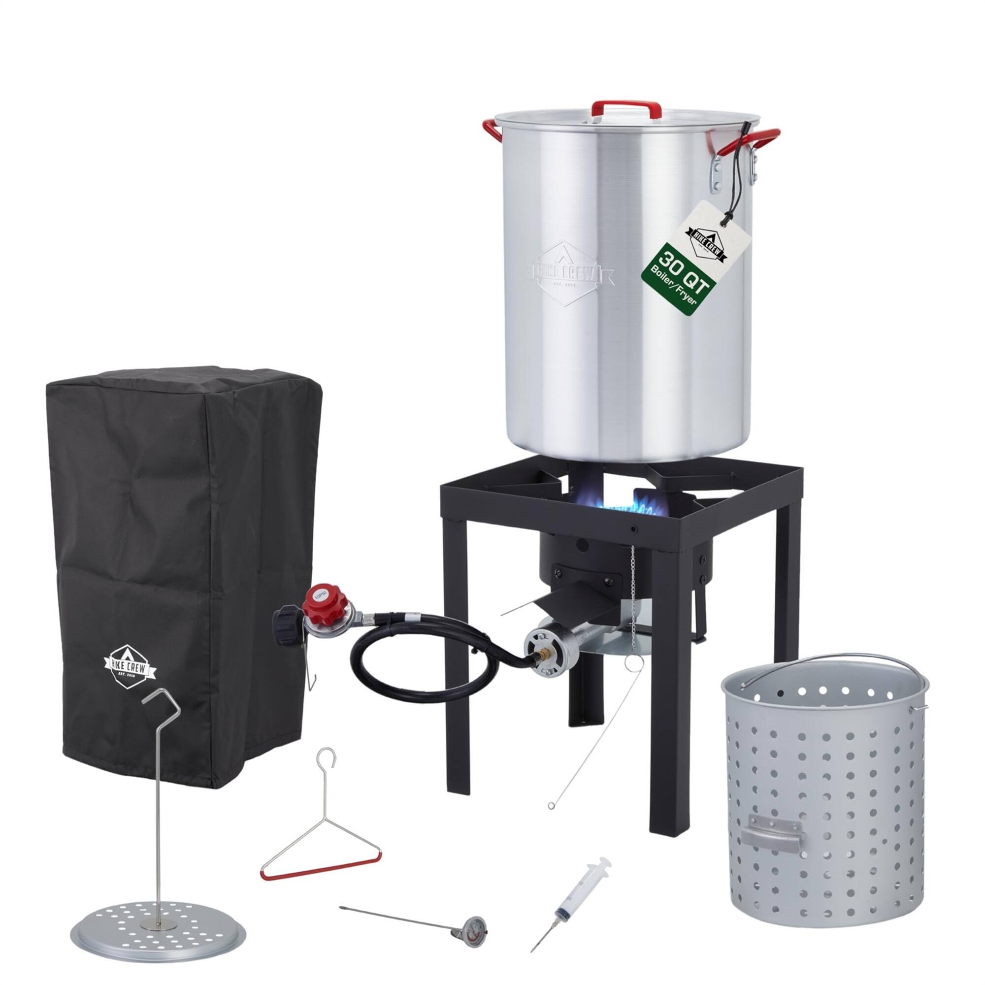 Hike Crew - 10-Piece Outdoor Turkey Fryer Kit W/30Qt Boiler Pot, 10Qt Turkey Fryer Pot, Stand & More - Stainless Stee;