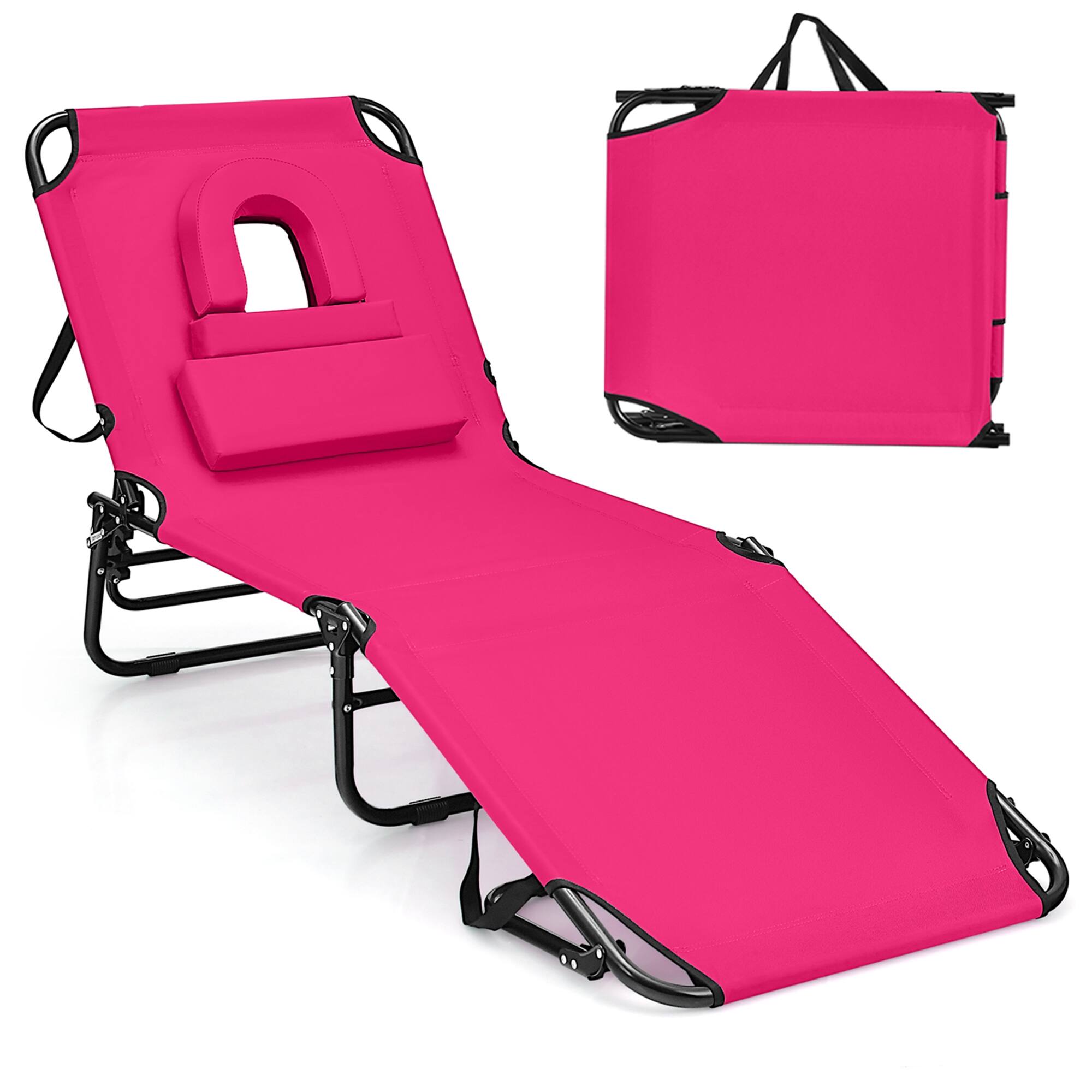 Costway - Beach Chaise Lounge Chair with Face Hole Pillows & 5-Position Adjustable Backrest - Pink price history on PriceWatchPro